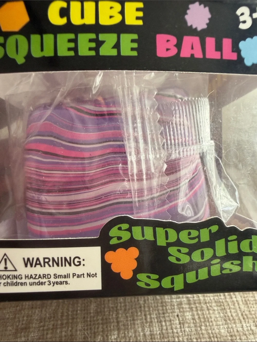 Super Solid Squish Cube Squeeze Ball - Pink & Purple Stripes